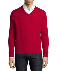 Neiman Marcus Cashmere V Neck Sweater Red