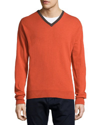 Ike Behar Contrast Trim Cashmere Sweater Orange