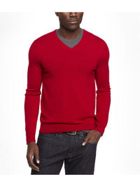 Express Fitted Merino Wool V Neck Sweater