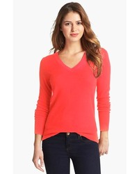Halogen V Neck Cashmere Sweater Red Cayenne X Large
