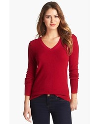 Halogen V Neck Cashmere Sweater Red Rumba X Large