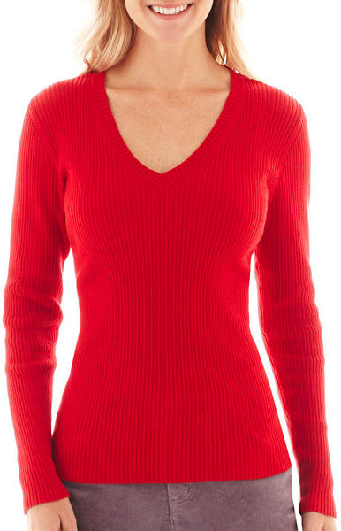 jcpenney St Johns Bay Long Sleeve V Neck Ribbed Sweater | Where to buy ...