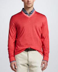 Kiton V Neck Knit Sweater Red Washed