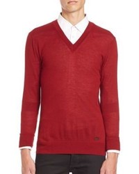 Burberry London Regal V Neck Red Cashmere Sweater