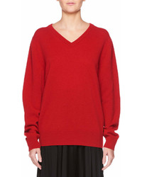 The Row Maley V Neck Long Sleeve Cashmere Blend Sweater