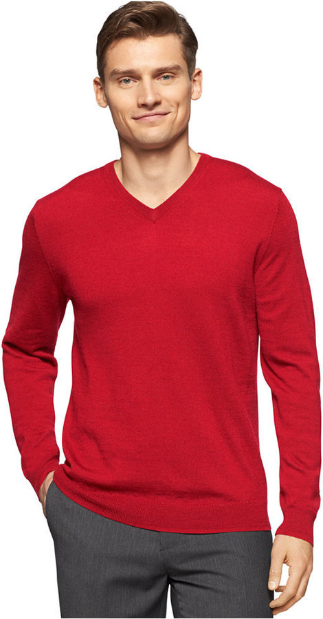 Calvin Klein Merino Wool V Neck Sweater, $89 | Macy's | Lookastic