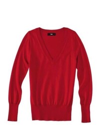 Mossimo Petites Long Sleeve V Neck Pullover Sweater Red Xlp