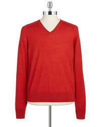 Brooks Brothers Red Fleece Merino Wool V Neck Sweater