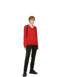 Alexander McQueen Red Logo V Neck Sweater