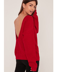 Missguided Red V Neck Back Basic Sweater