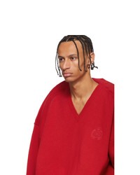 Balenciaga Red V Neck Sweater