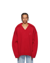 Balenciaga Red V Neck Sweater