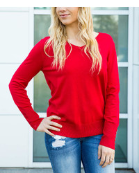 Ruby Button Accent V Neck Sweater
