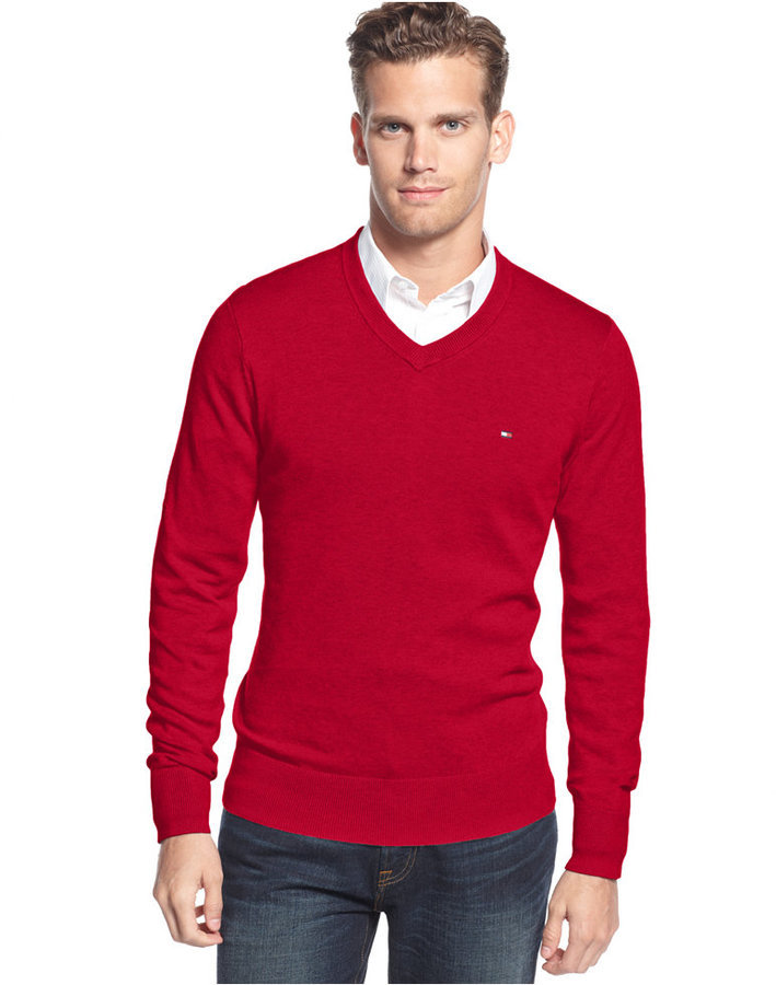 Tommy Signature Solid V Neck Sweater, $49 Macy's | Lookastic