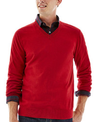 Claiborne Solid Cotton Cashmere V Neck Sweater