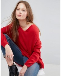 Asos Sweater In Sheer Knit With V Neck