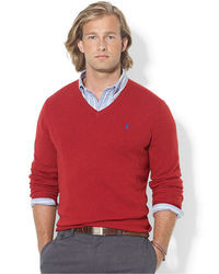 Polo Ralph Lauren Womens V-Neck Merino Wool Blend Sweater (Large, Camden  Red)