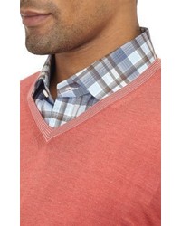 Isaia Tipped V Neck Sweater Red
