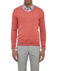 Isaia Tipped V Neck Sweater Red