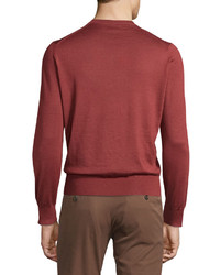 Brunello Cucinelli V Neck Cashmere Blend Sweater Saffron Red