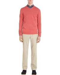 Vince V Neck Chest Pocket Sweater Red
