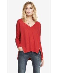 Express V Neck Double Zip Vent Tunic Sweater
