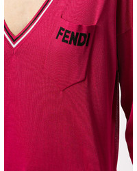 Fendi V Neck Logo Patch Sweater
