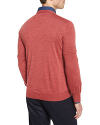 Brunello Cucinelli Wool Blend V Neck Sweater Red
