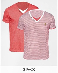 Brave Soul 2 Pack Stripe And Plain V Neck T Shirt