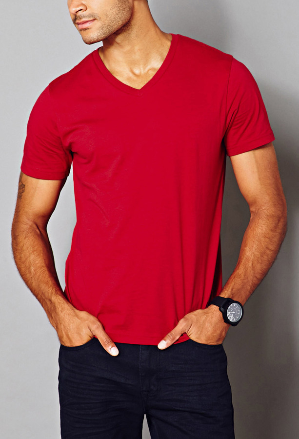 red v neck tee shirt