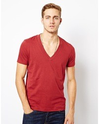 Asos T Shirt With Deep V Neck Red