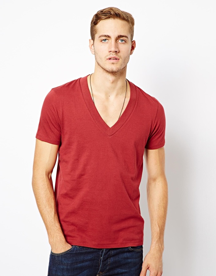 red t shirt v neck front and back