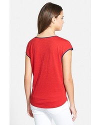 Hinge Woven Trim Notch Neck Tee