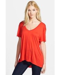 Leith Oversized V Neck Tee Red Fiery Small