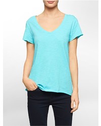 Calvin Klein Solid V Neck Cotton Slub T Shirt