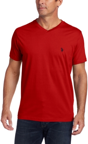 red v neck polo shirt