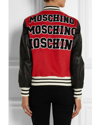 Moschino Leather Paneled Wool Blend Bomber Jacket