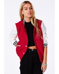 Missguided Lenica Bomber Jacket With Contrast Sleeves In Red