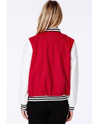 Missguided Lenica Bomber Jacket With Contrast Sleeves In Red