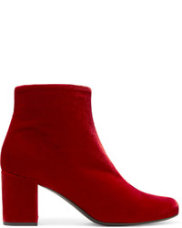 Saint Laurent Babies Velvet Ankle Boots Red