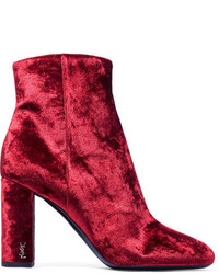 Saint Laurent Loulou Velvet Ankle Boots Crimson
