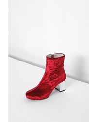 Velvet Ankle Boots Red  7cm