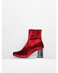 Velvet Ankle Boots Red  7cm