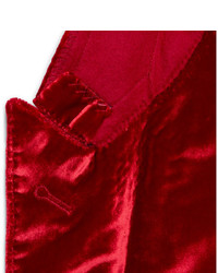 Saint Laurent Red Slim Fit Velvet Blazer