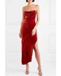 Haney Goldie Asymmetric Velvet Midi Dress