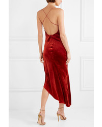 Haney Goldie Asymmetric Velvet Midi Dress