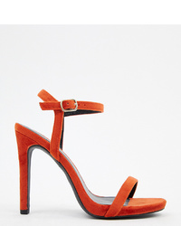 New Look Velvet Heeled Sandal In Orange