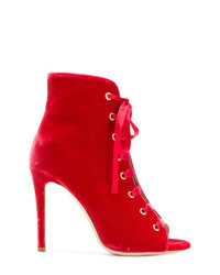 Red Velvet Lace-up Ankle Boots