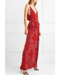 Galvan Rose Shirred Devor Chiffon Gown
