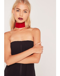 Missguided Wide Velvet Choker Necklace Red